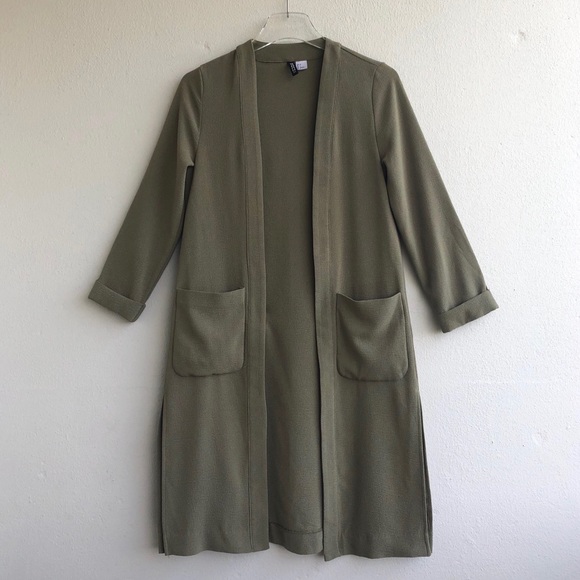 Olive Green Duster Coat - Picture 1 of 5